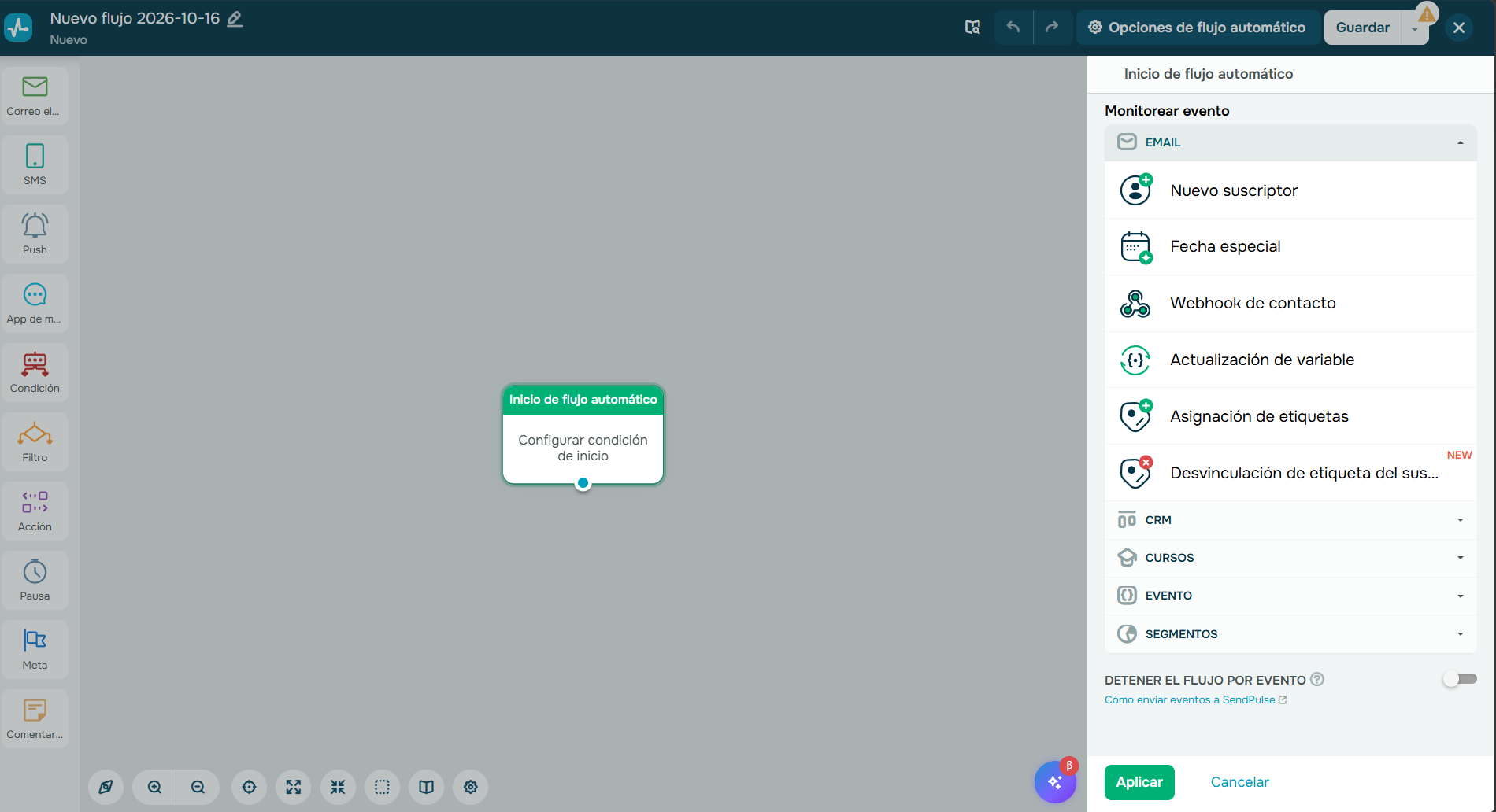 Automatización de flujos de SendPulse