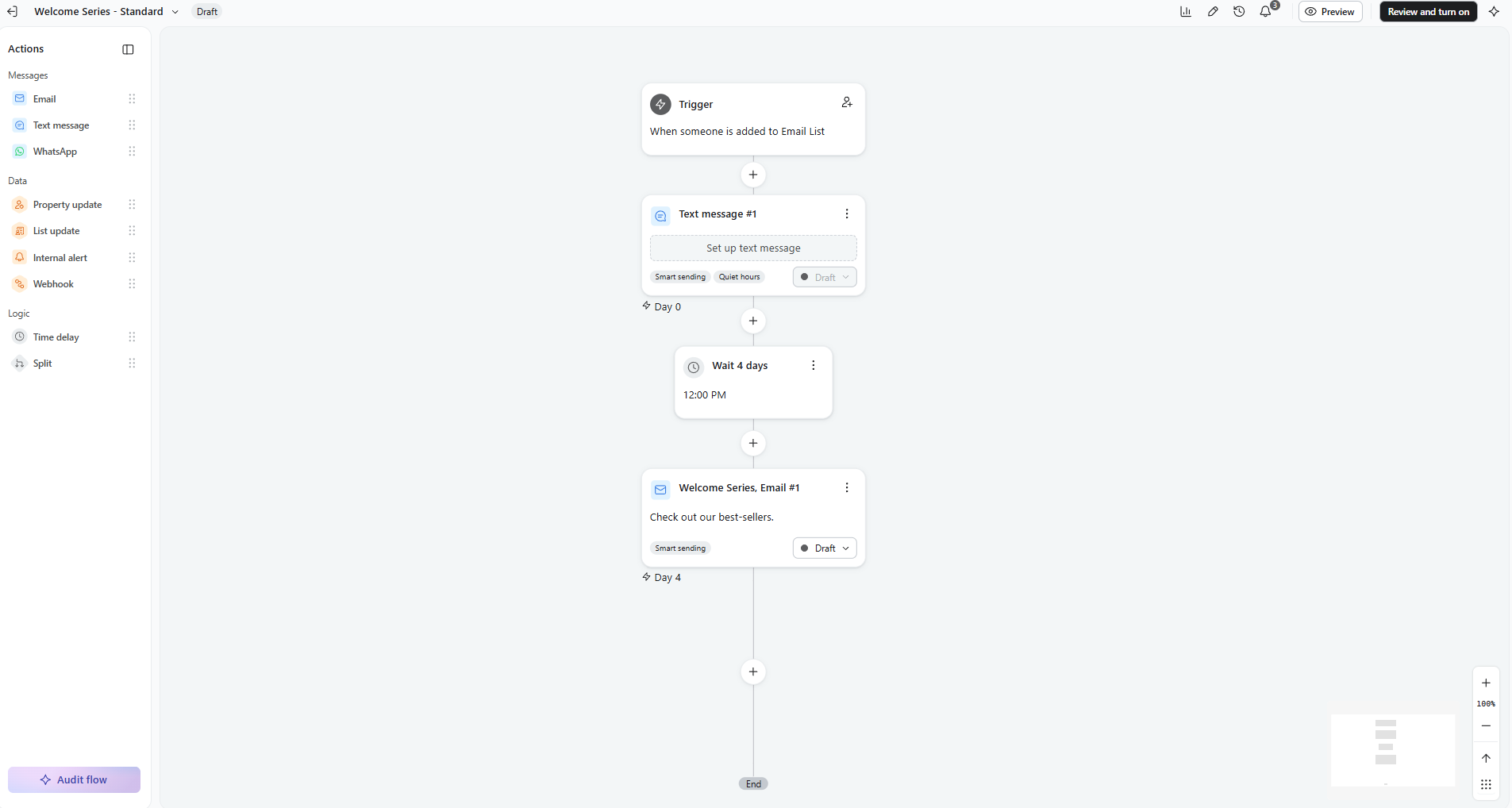 Building an SMS-and-email welcome series in Klaviyo