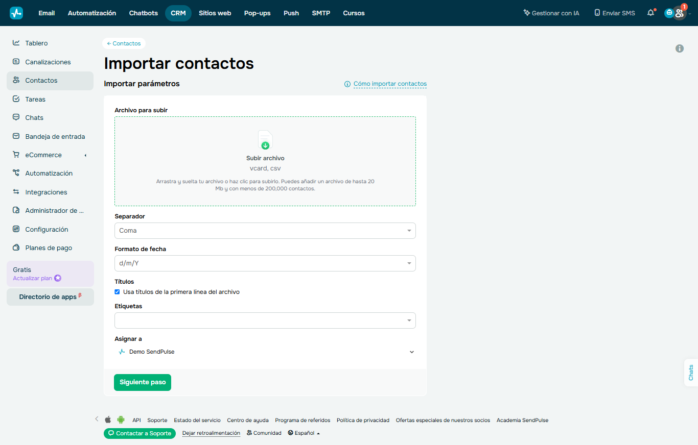 Importación de contactos de ActiveCampaign a SendPulse