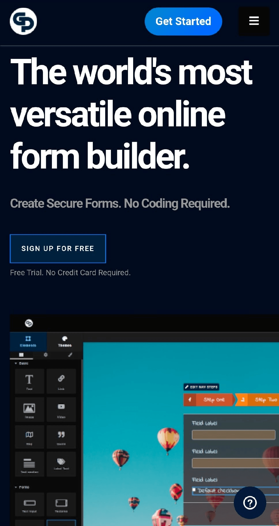 Landing page optimized for mobile