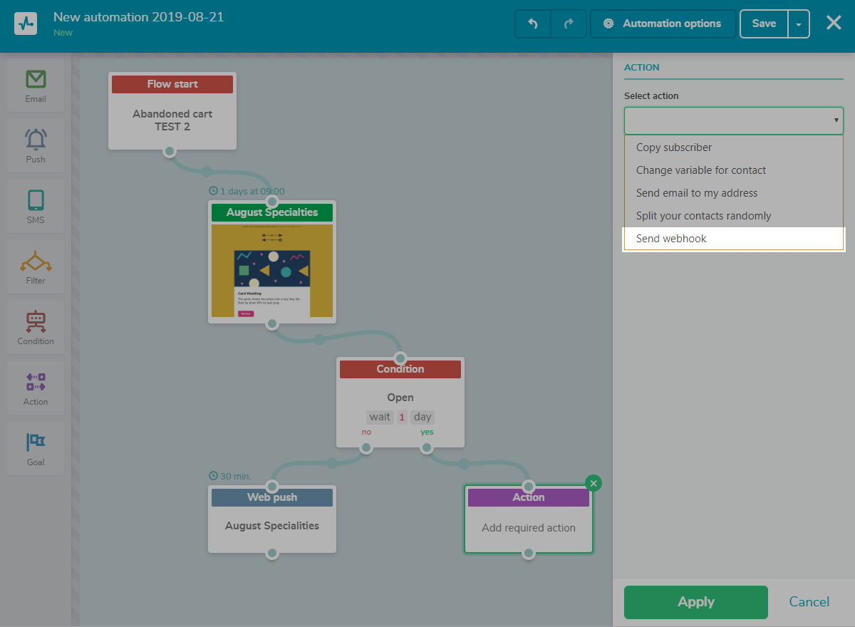 Webhook settings in A360