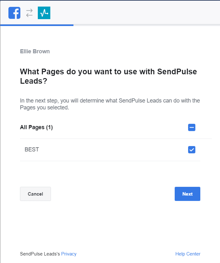 Facebook Page Selection