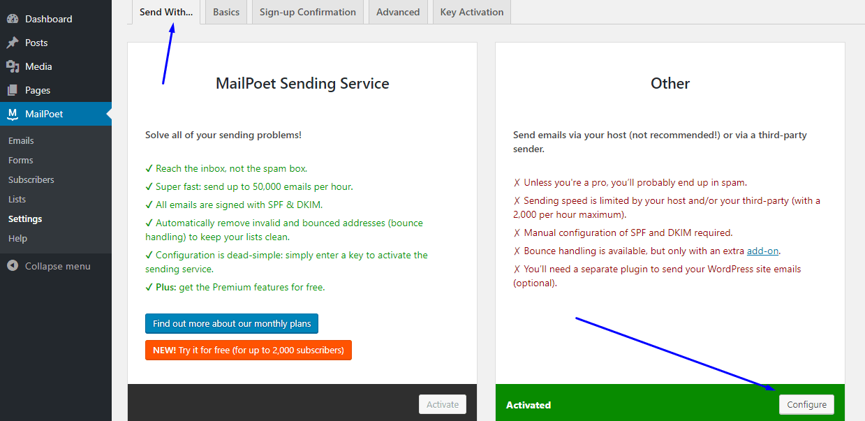 Select email delivery type