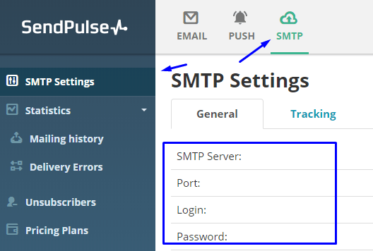 Configurações do SMTP