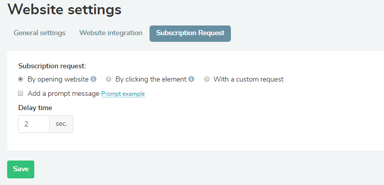 Configure the type of subscription request
