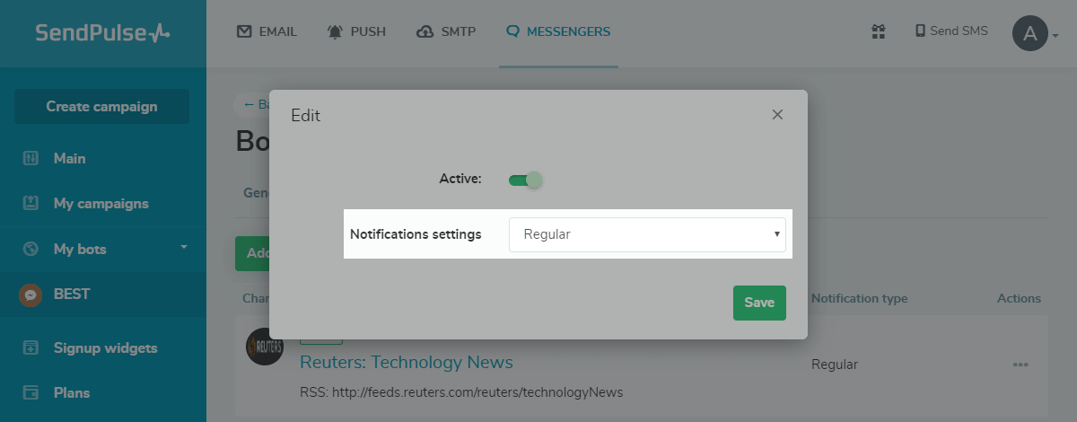 Configurações de notificação