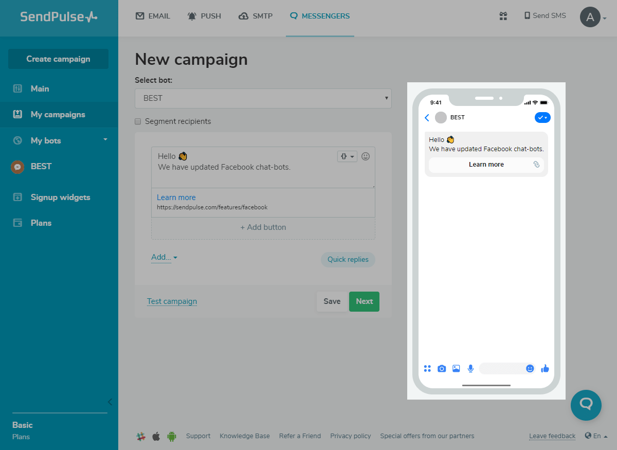The preview screen