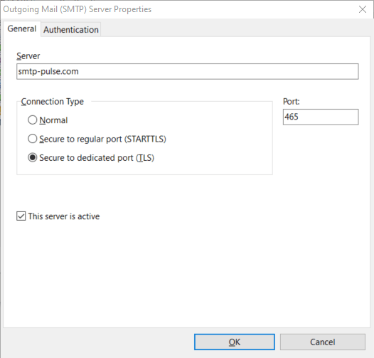 SMTP server general settings