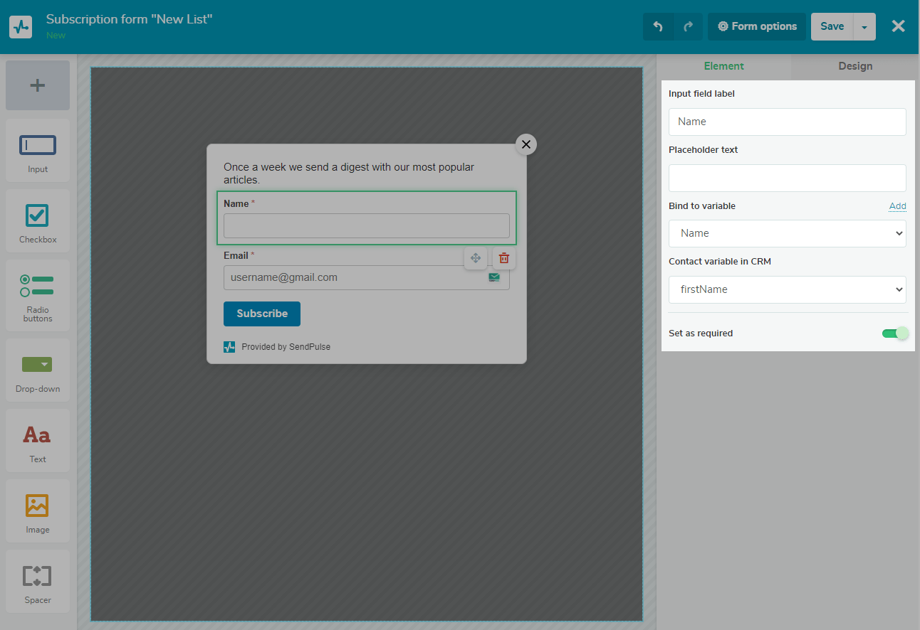 Input field settings