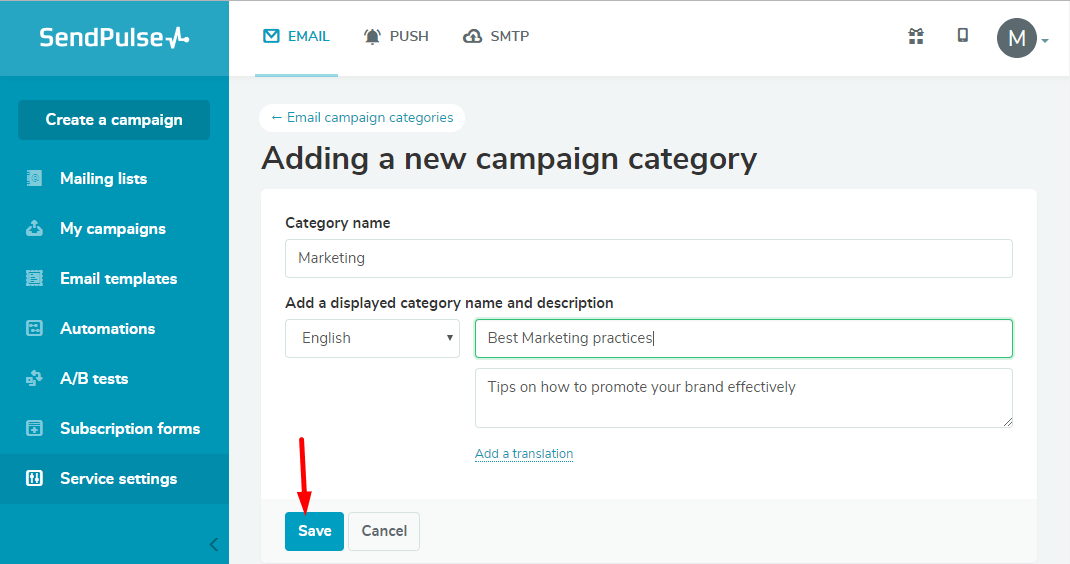 Add a new campaign category