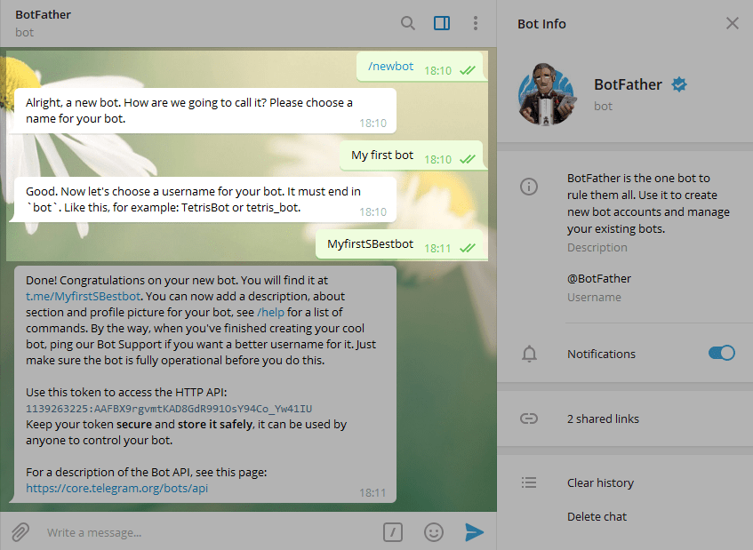 Herméticamente bibliotecario ventana Cómo crear y conectar un chatbot de Telegram | SendPulse