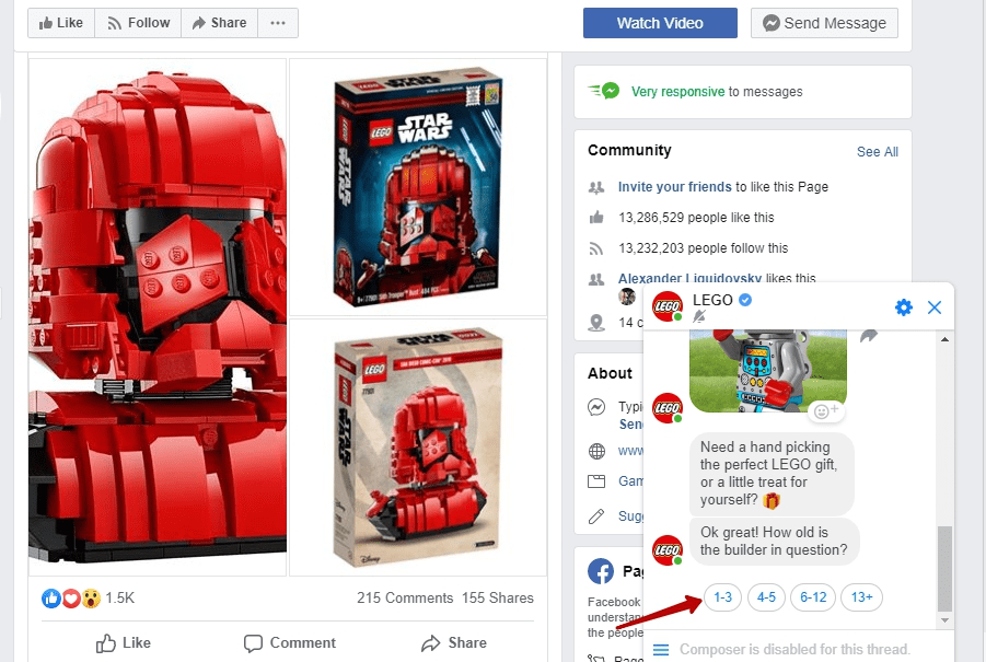 Quick replies from Lego