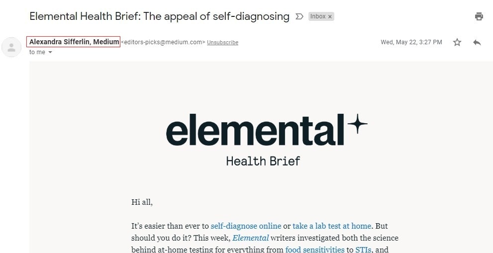 Subject line with a real from name