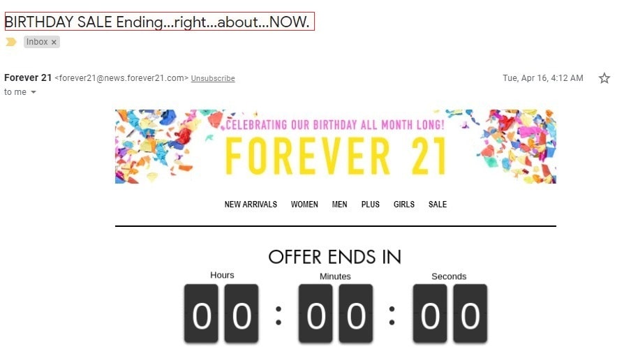 Sense of urgency in the email subject line