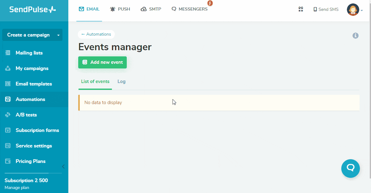 Set up trigger event