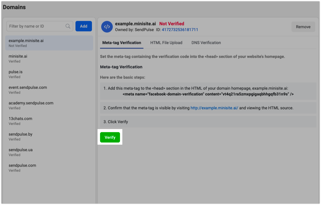 Facebook clearance meta tags