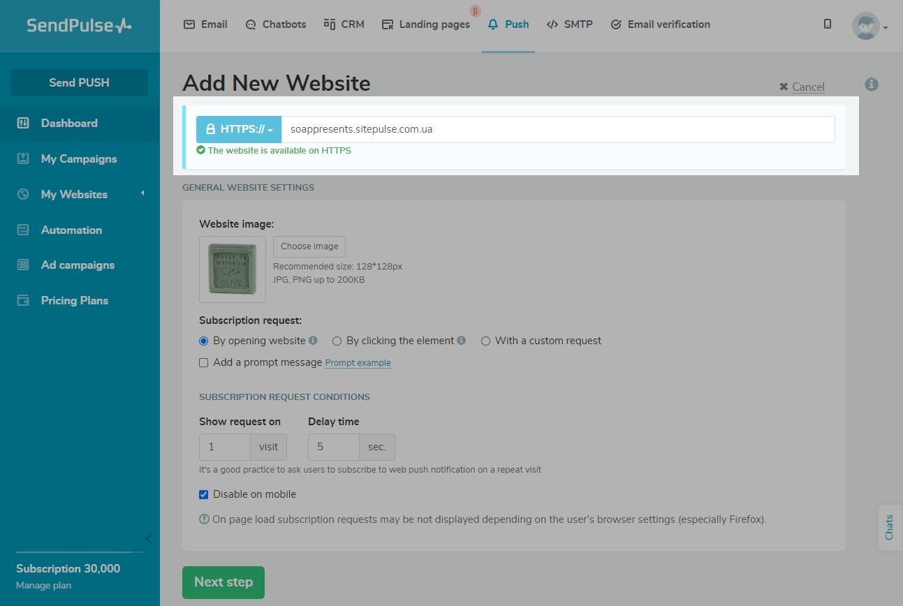 how to send notifications from website