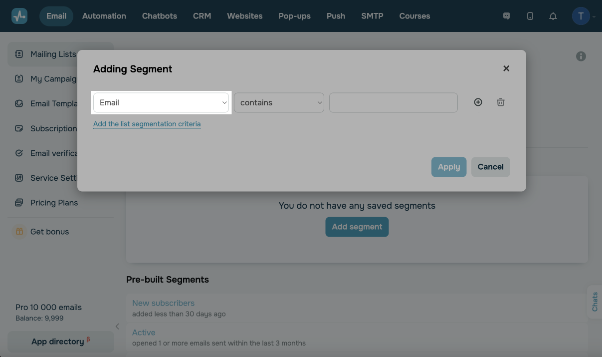 choose segmentation condition