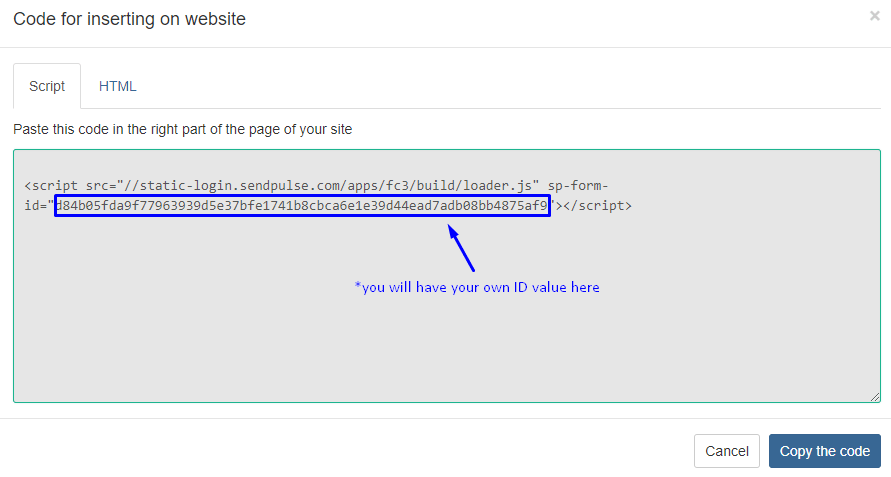 Code for inserting on website