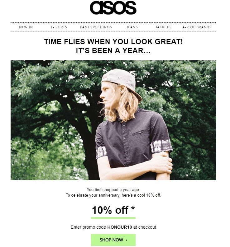 Asos anniversary email