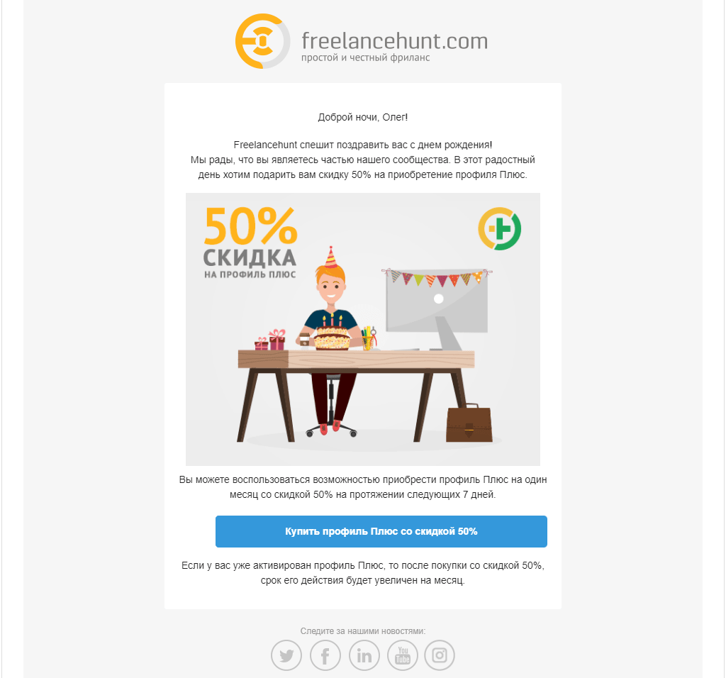 Письмо от Freelancehunt