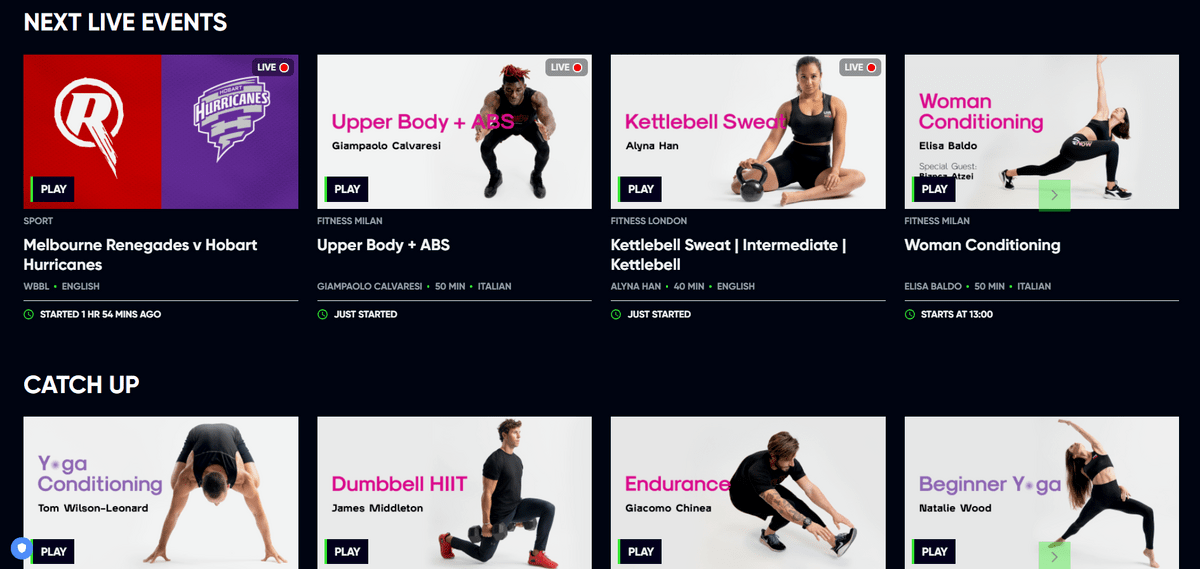 LiveNow стриминг фитнес контента, концертов, и соревнований