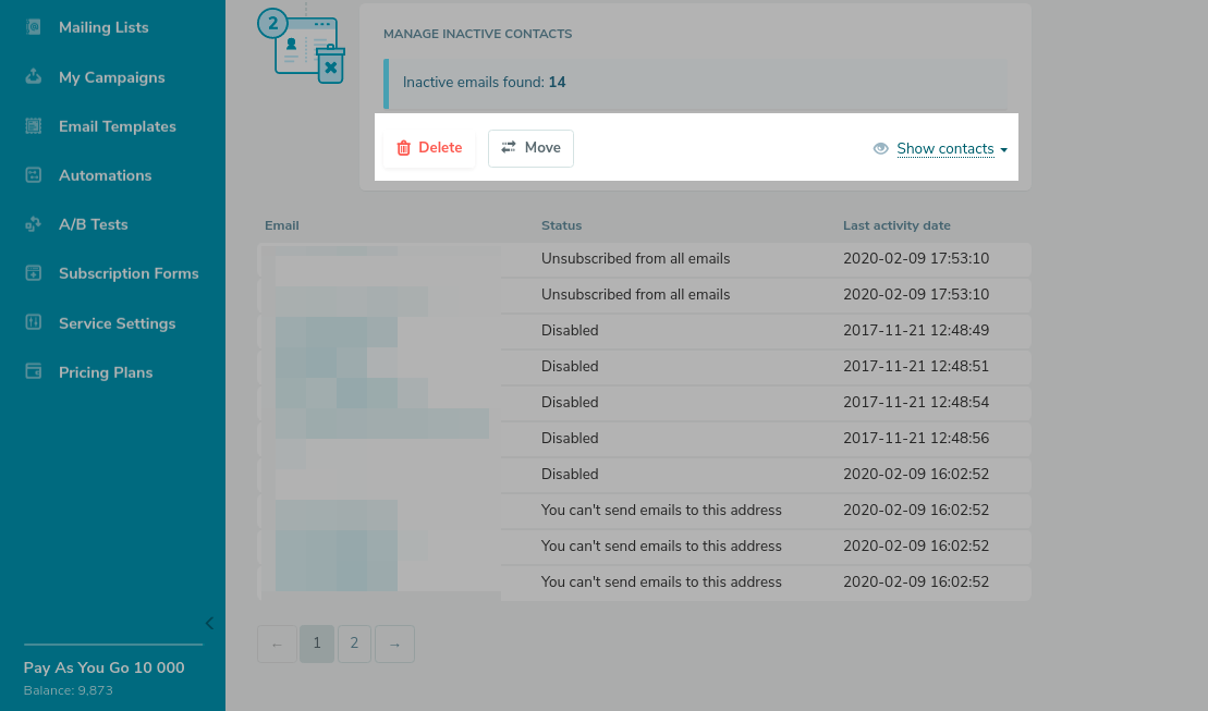 Removing inactive subscribers