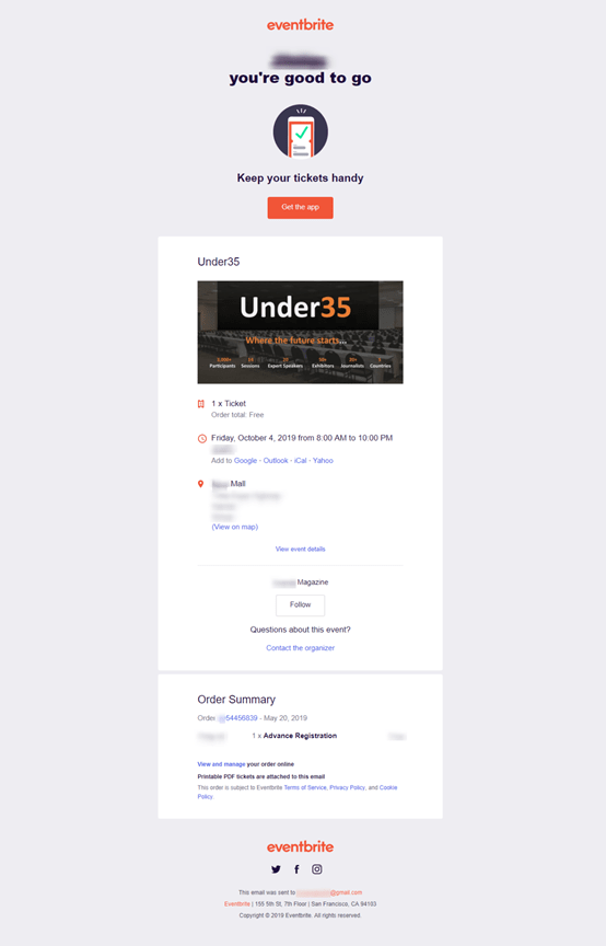 Event confirmation email