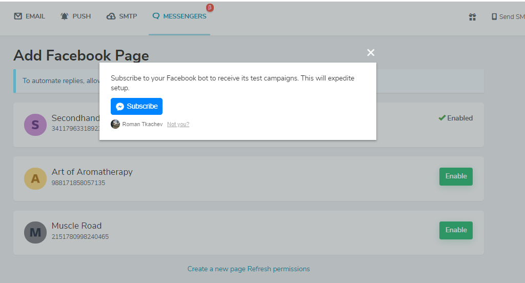 Subscribe to a Facebook chatbot