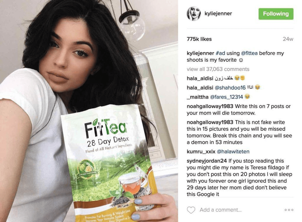 Kylie Jenner's influencer post on Instagram