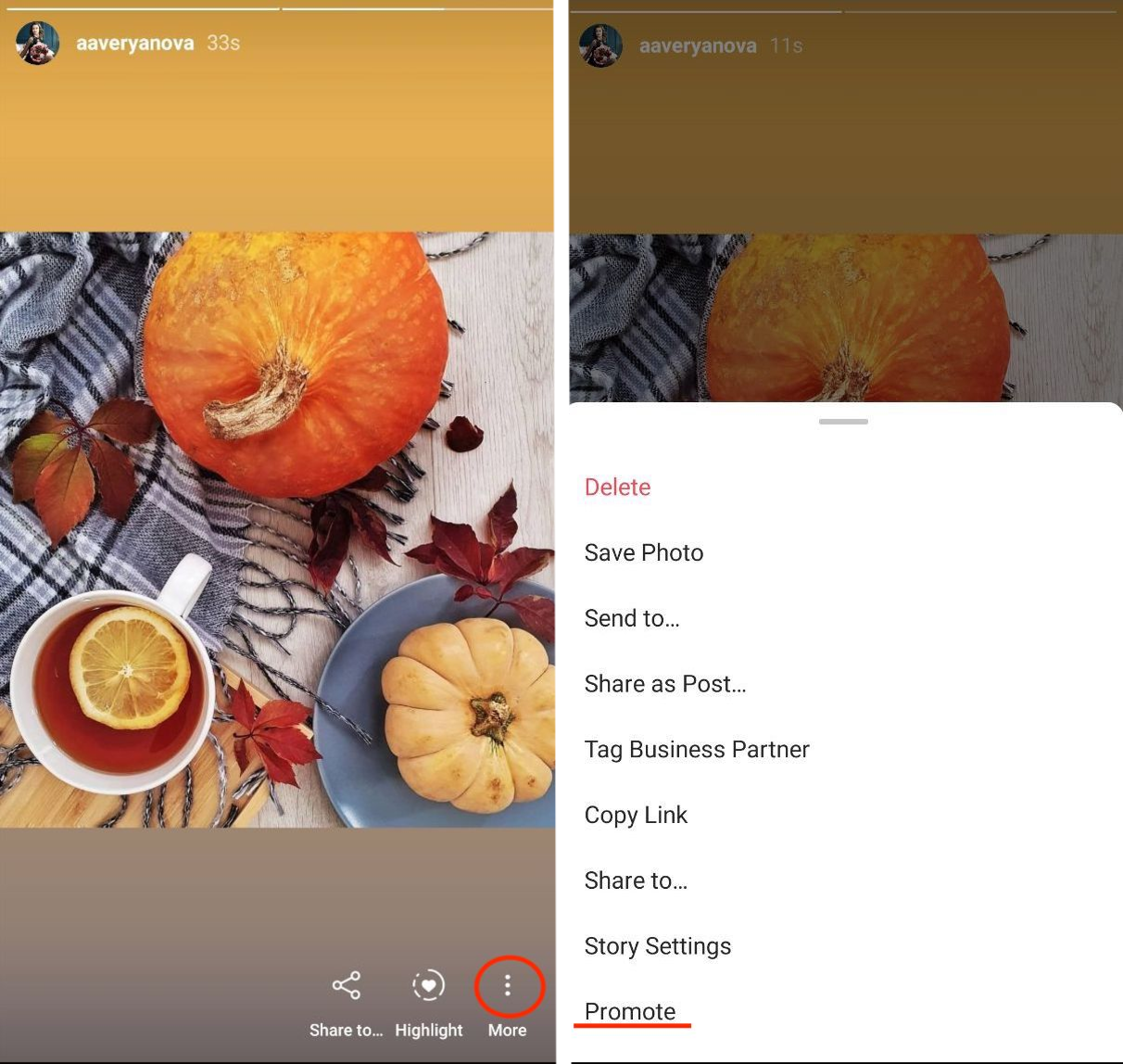 Promotion via Stories and Highlights