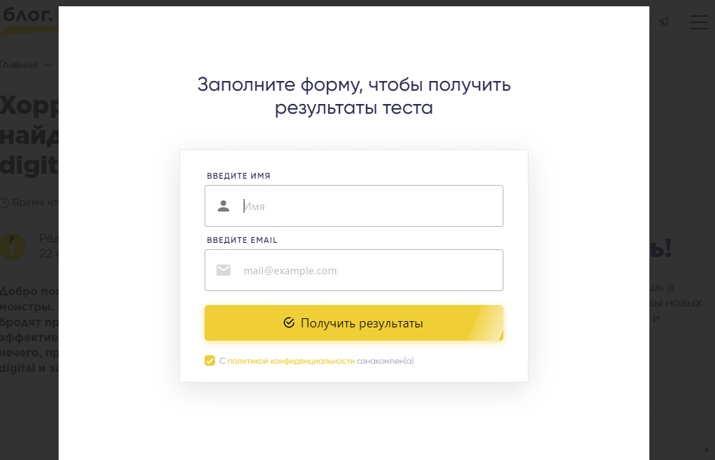 Результаты теста в качестве лид-магнита