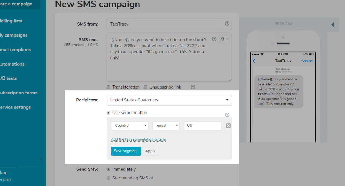 SMS segmentation