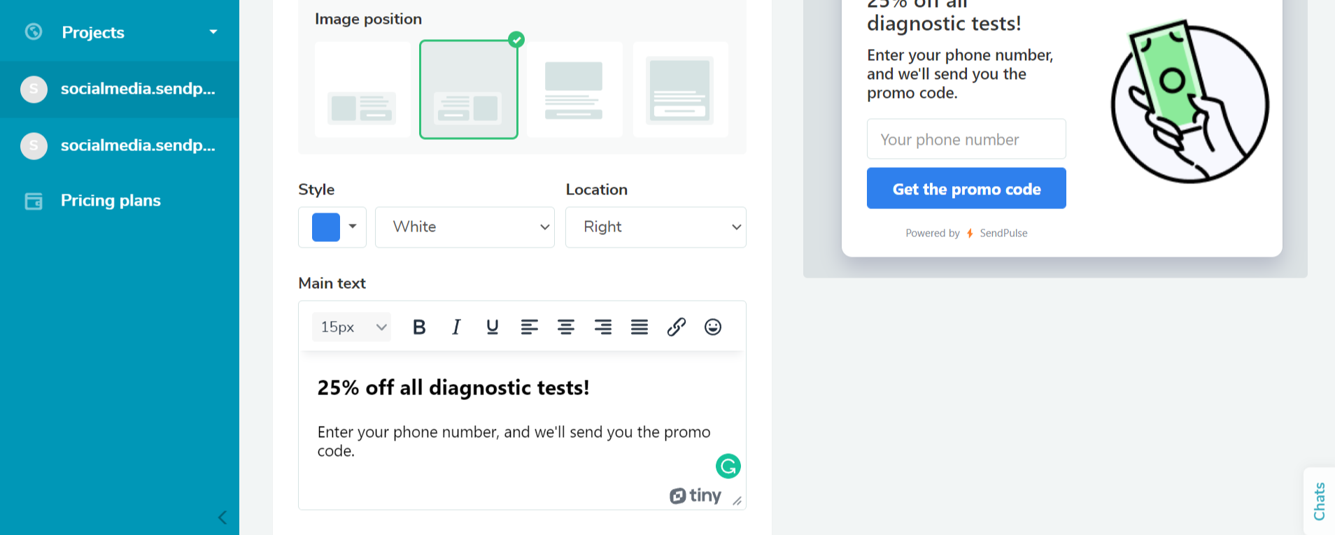 SendPulse popup builder