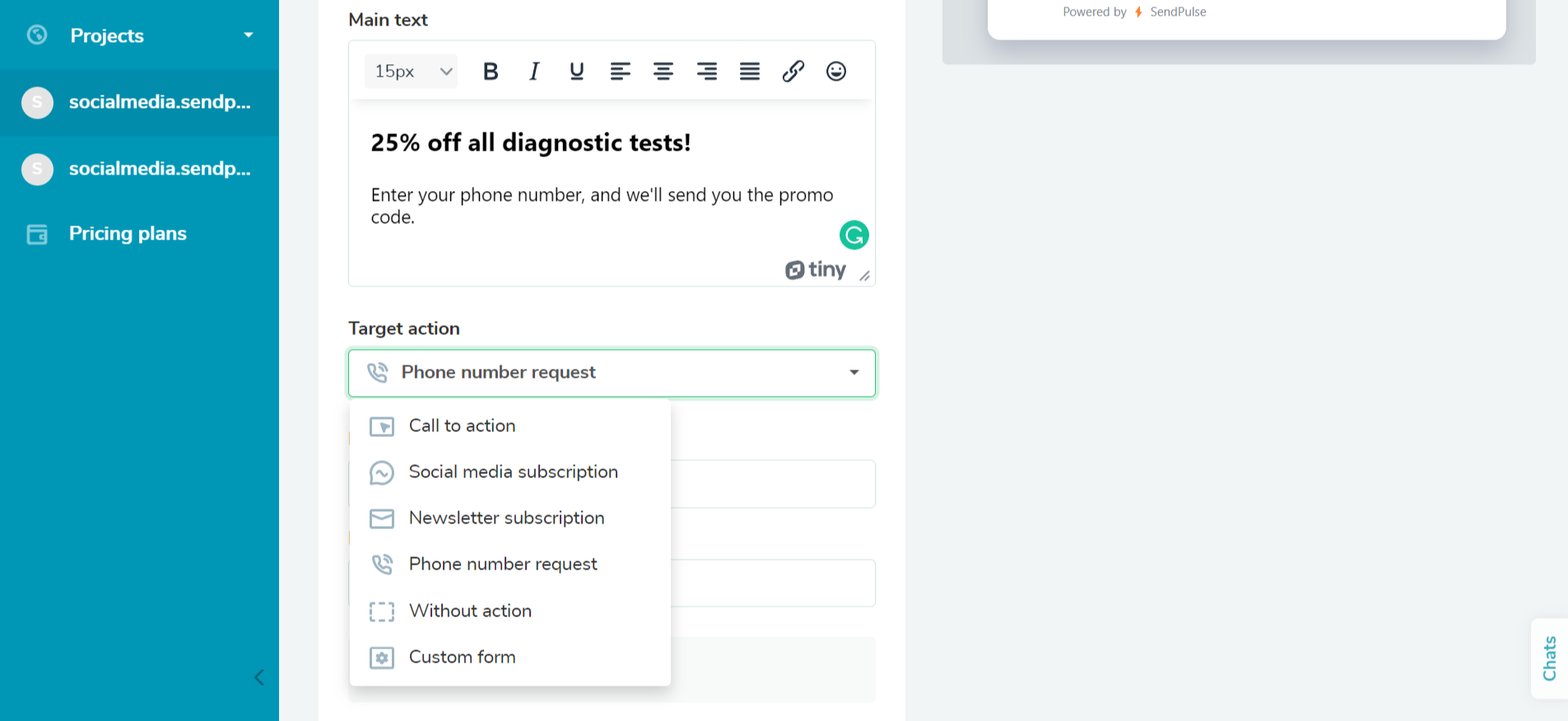 SendPulse popup builder