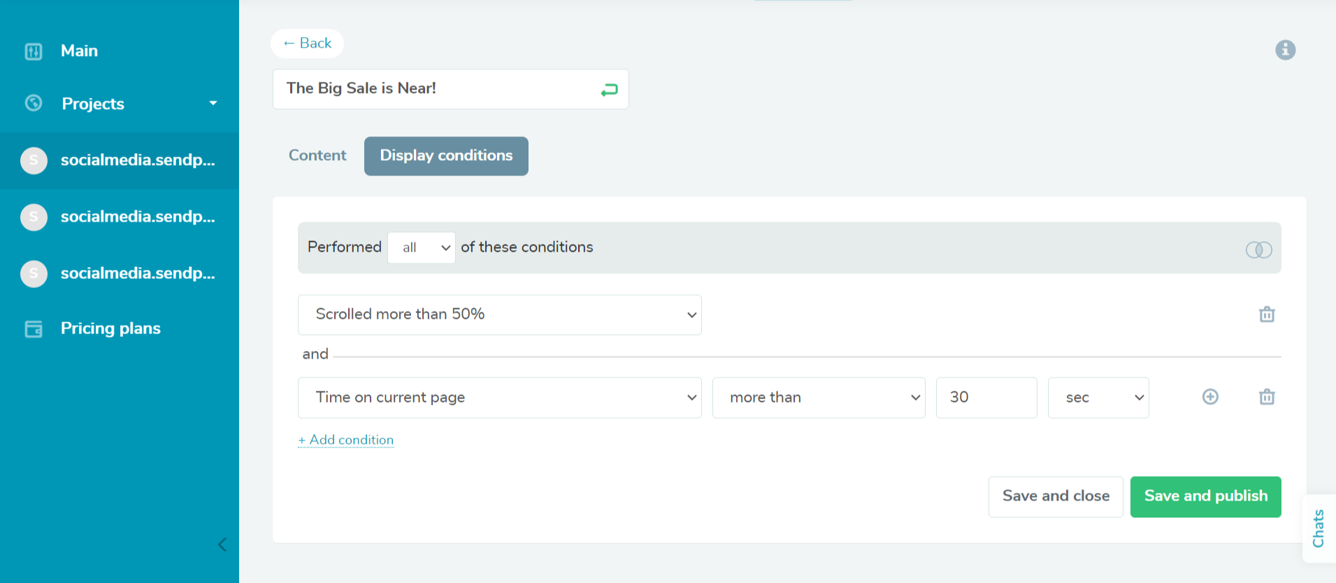 SendPulse popup builder