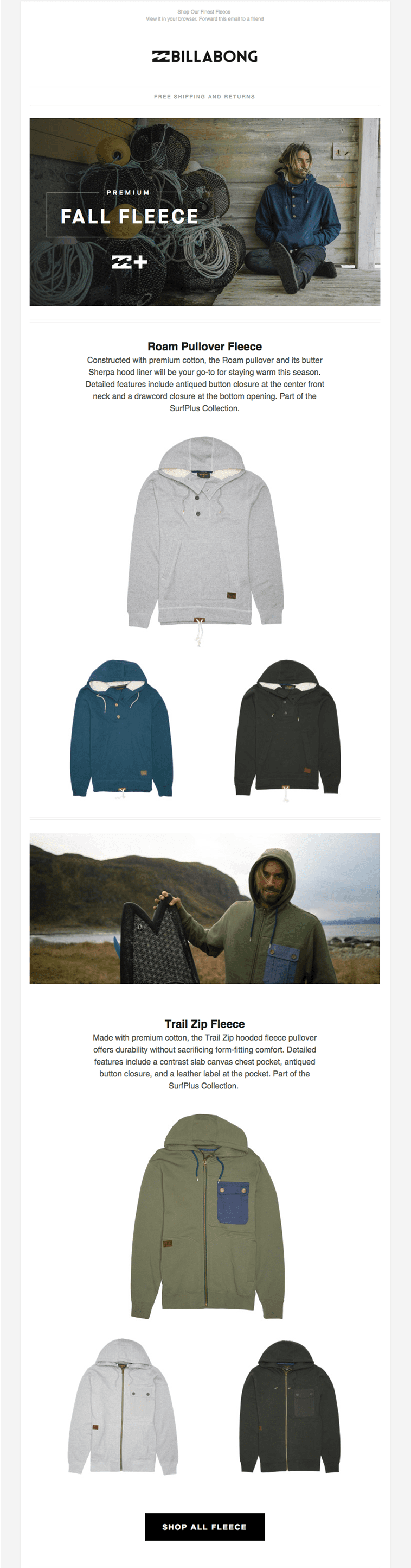 Email from Billabong on a desktop