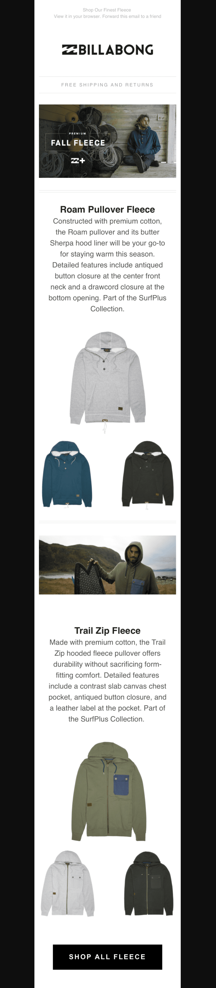 Email from Billabong on a mobile phone