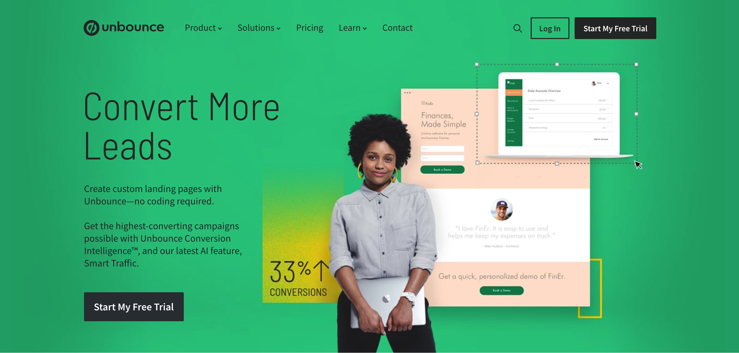 The value proposition on the Unbounce website