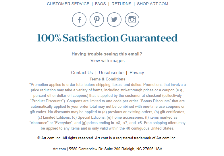 Art.com unsubscribing link