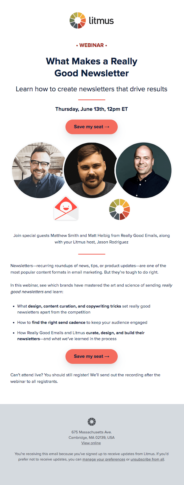 A webinar announcement email