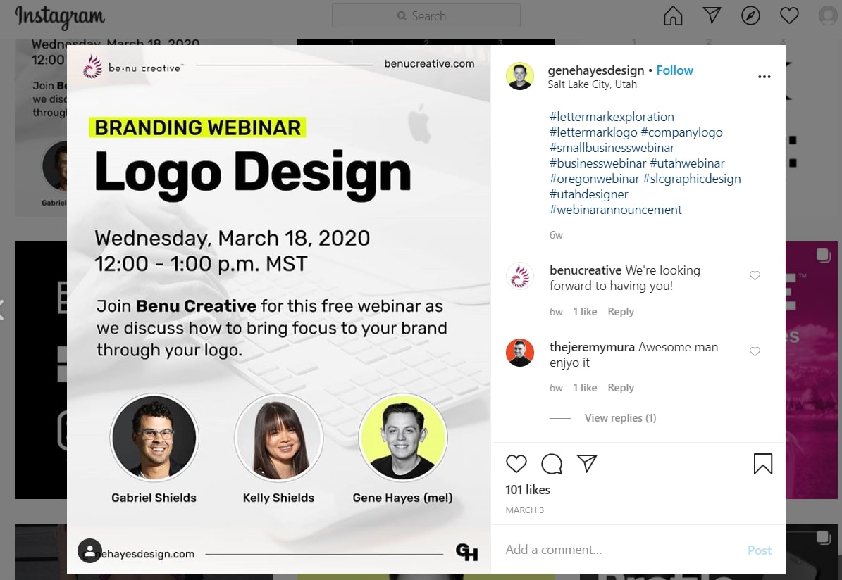 A webinar announcement on Instagram