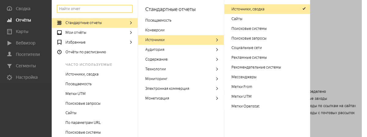 Статистика разных источников в Яндекс Метрике
