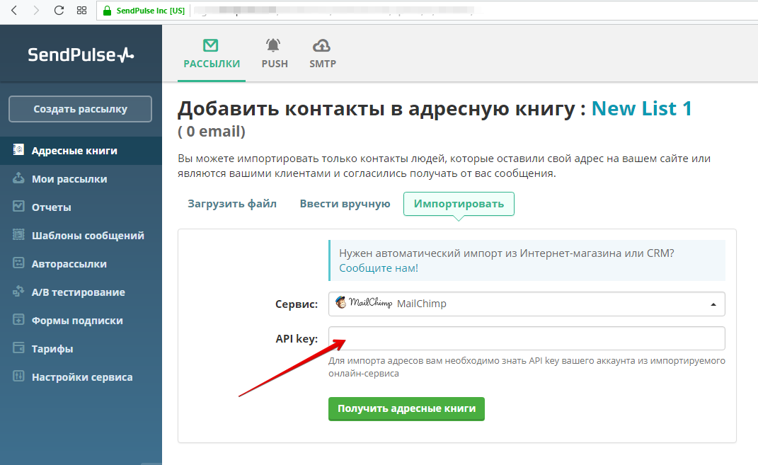 Вставьте API Key