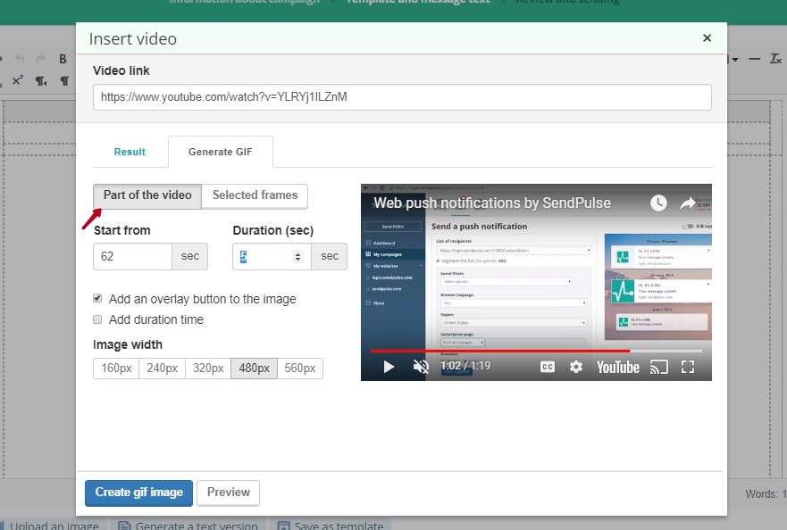 Convertir parte del video