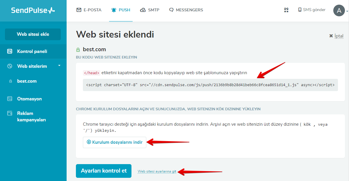Web sitesi eklendi