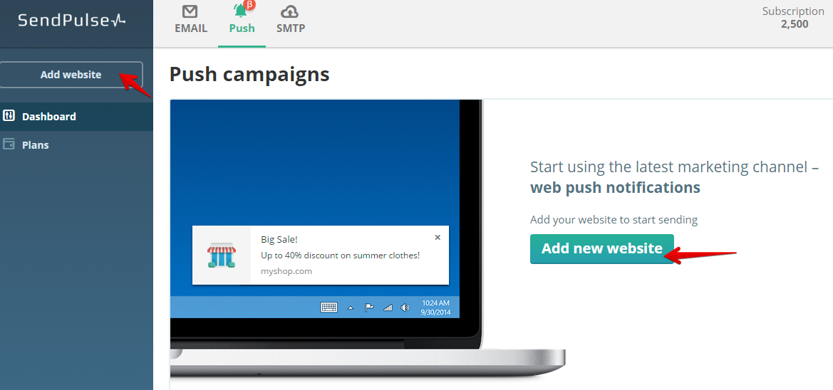Push bildirimleri göndermek için web sitenizi ekleyin