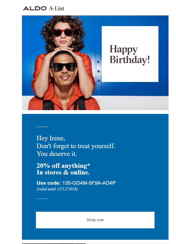 Birthday email with a discount