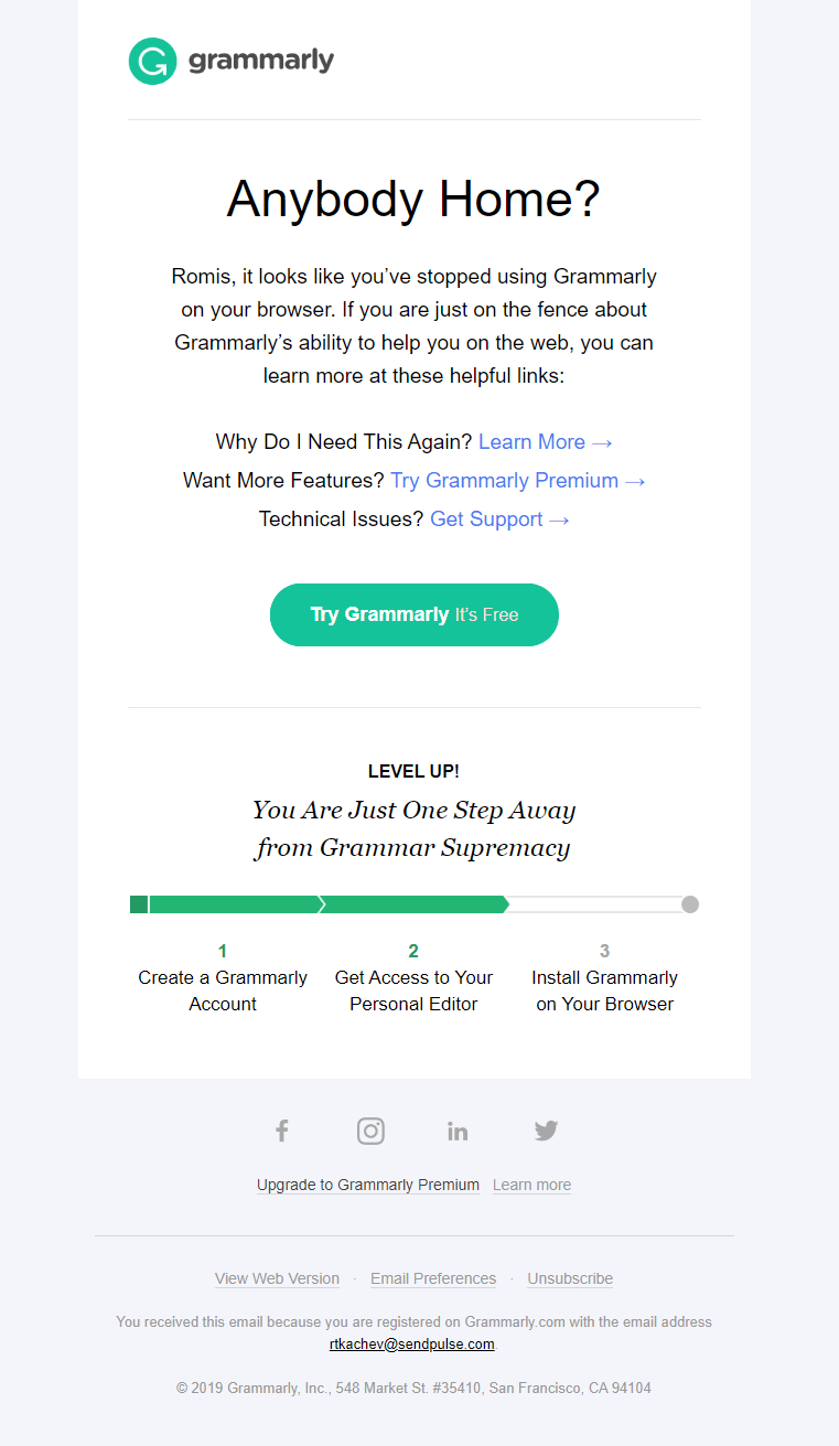 Grammarly email based on benefit Behavioral Segmentation