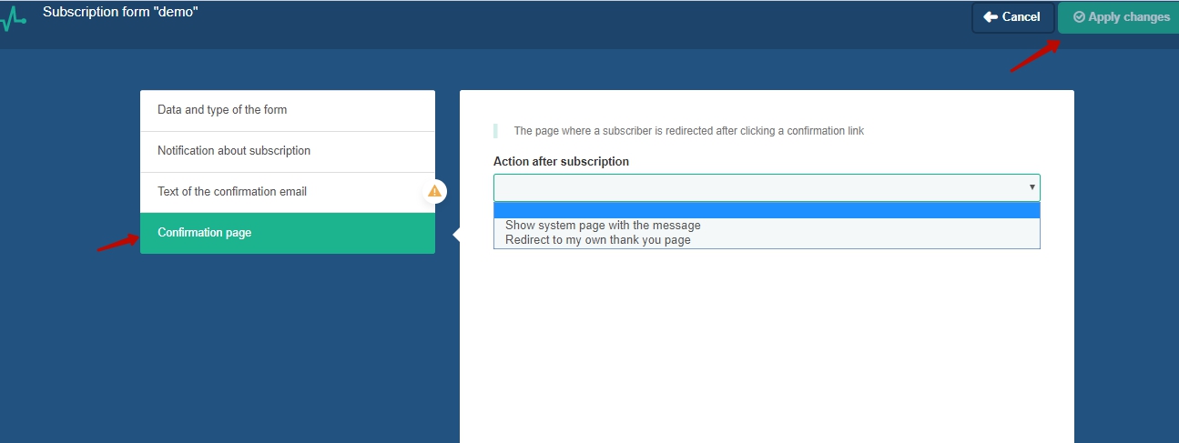 Choose confirmation page